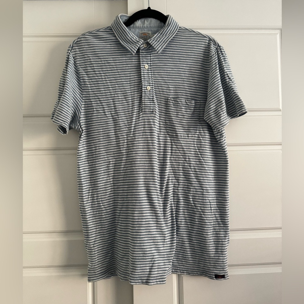 Faherty Indigo Dyed Short Sleeve Polo